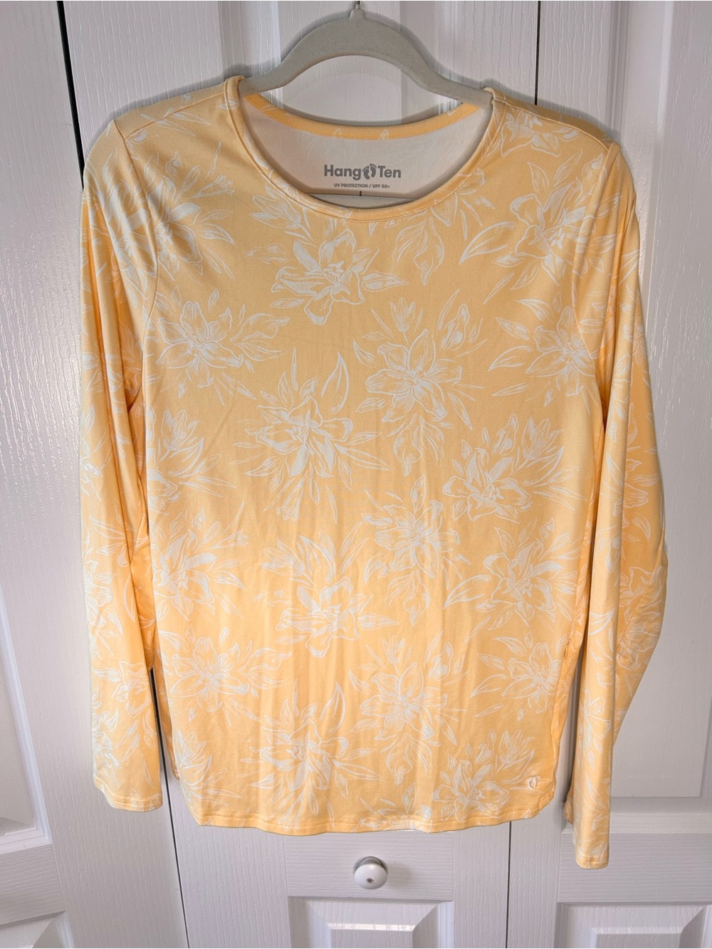 Hang Ten Women’s Size Large Yellow Beach Soft Floral Pocket Long‎ Sleeve UPF 50+